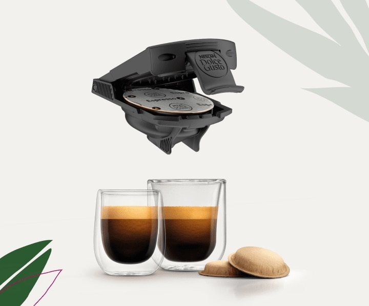 Adaptador NEO Start® para NESCAFÉ® Dolce Gusto® com duas chávenas de café expresso